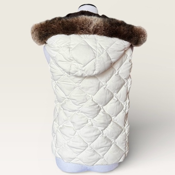 LRL Quilted Puffer Vest Cream Hooded Brown Faux Fur Full Zip Womens Small - Picture 3 of 12